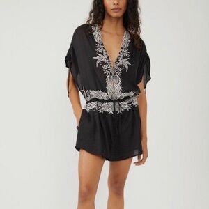 Free People Weila embroidered romper with white embroidery size small